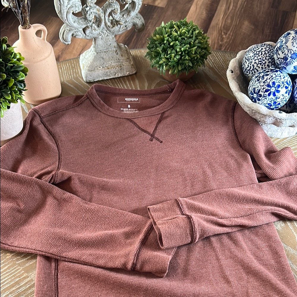 Men's Sonoma Rust Copper Brown Thermal Long Sleeve Tee Shirt Small